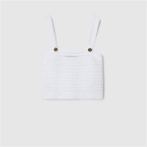 Crochet knit cotton top in ivory 